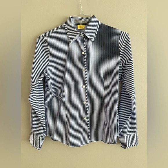 Foxcroft white and blue striped wrinkle free fitted shirt sz4 - Picture 1 of 8